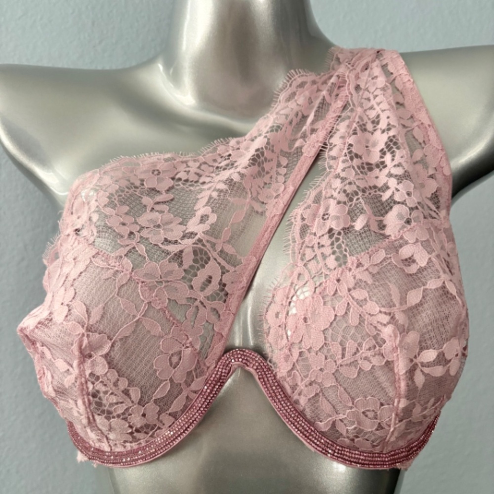 Victorias Secret Dream Angels Unlined Plunge One Shoulder Shine Lace Bra M